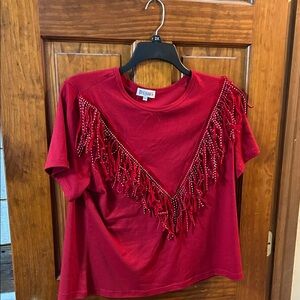 Women's Red Fringe Top